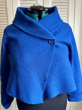 A. IDA Blue Wool Blend Wrap Jacket Made in Italy Cropped Coat Size M
